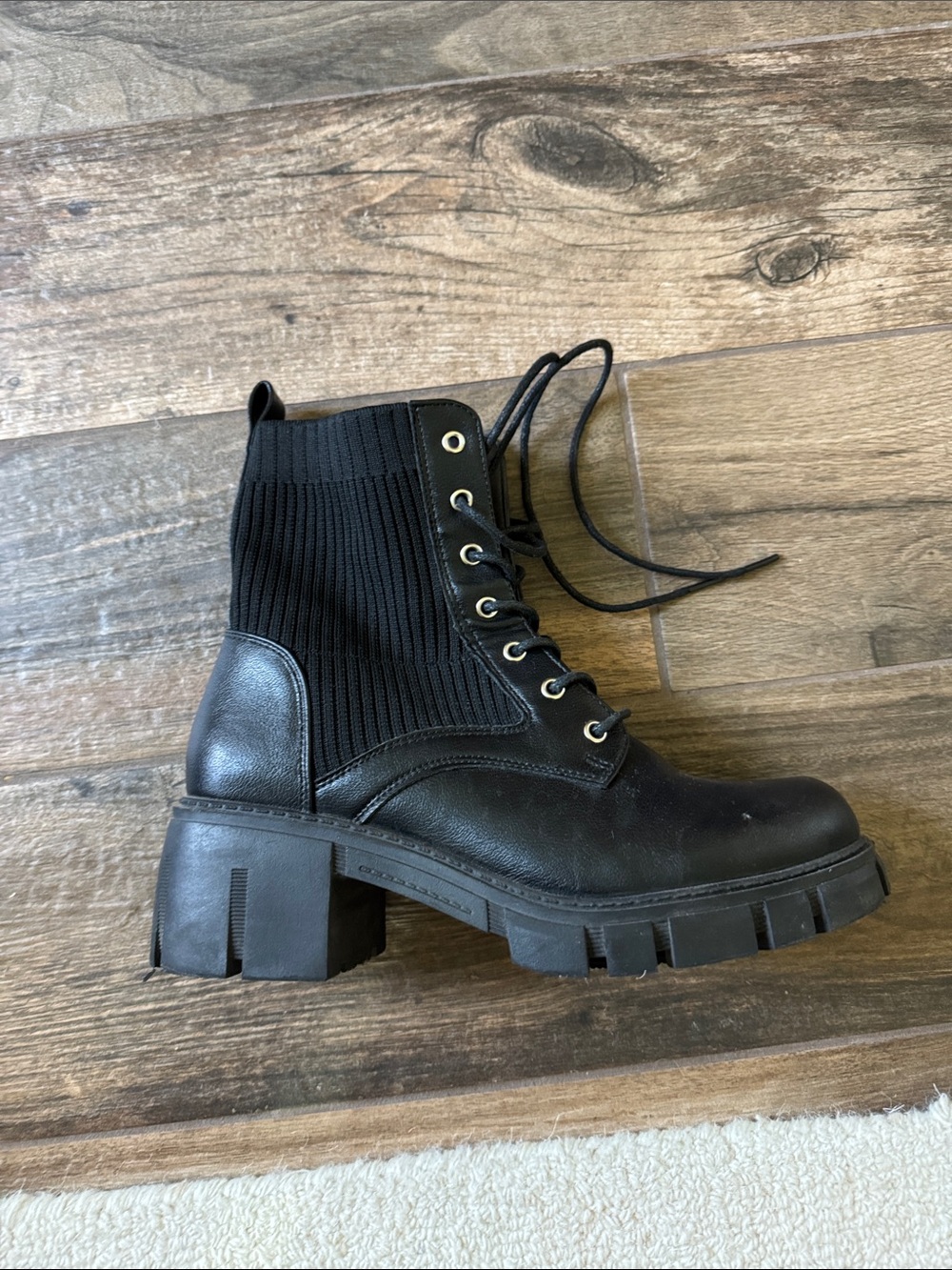 Black Lace-Up Chunky Heel Ankle Boots